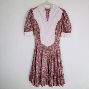 Vintage Prairie Dress Womens Floral Paisley Western Cottage Core Peasant Boho